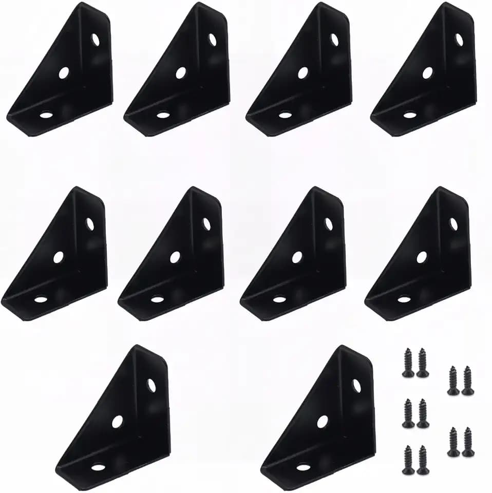 10-Pack Black Metal Corner Shelf Brackets 1.5inch 90 Degree