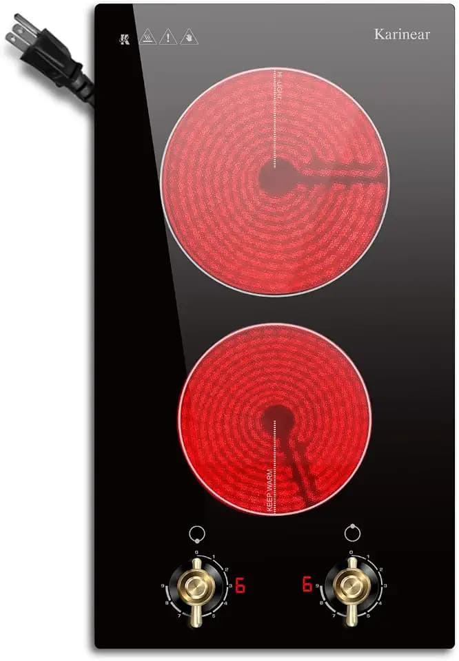 Karinear 110V Electric Cooktop 2 Burners Electric Stove 12" Knob Control
