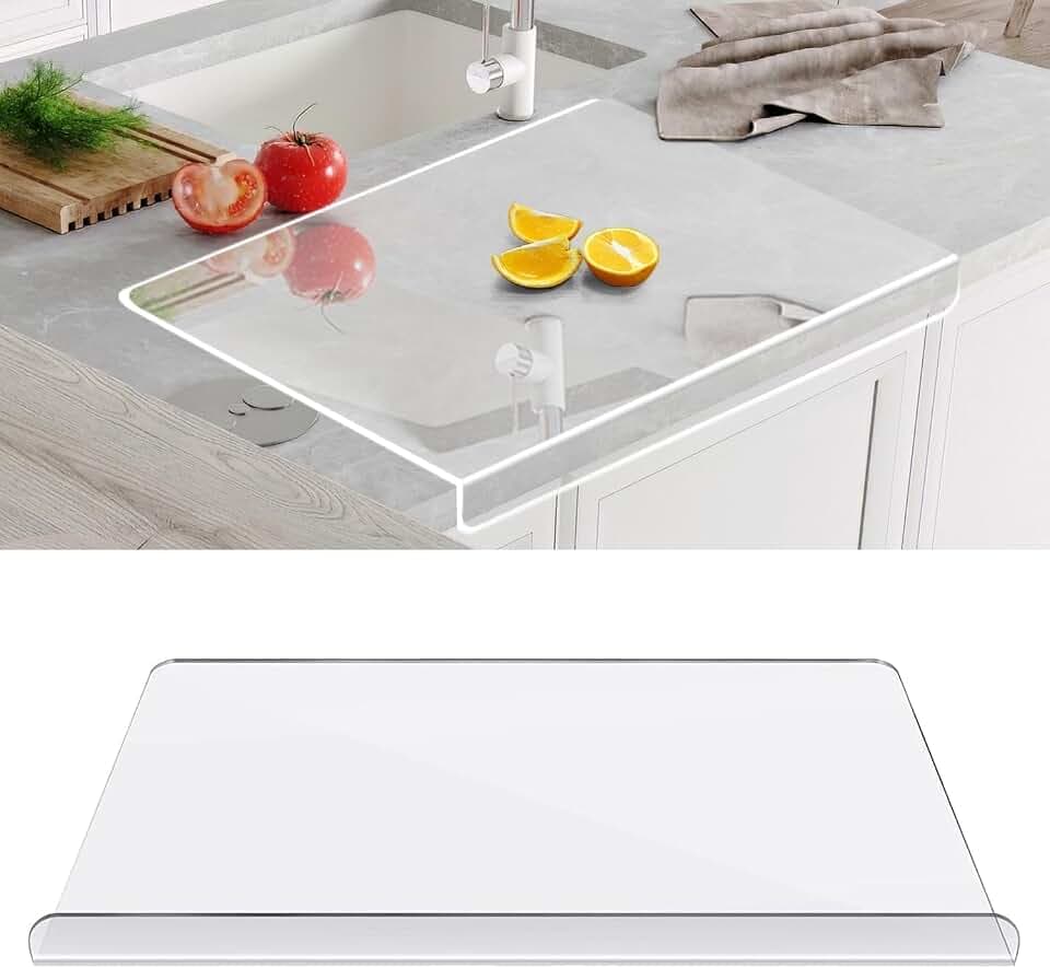 Acrylic Cutting Board for Kitchen Counter 24" x 18", Upgraded Thicker Clear Cutting Board for Countertop with Lip Nonslip Chopping Board for Kitchen Countertop Protection