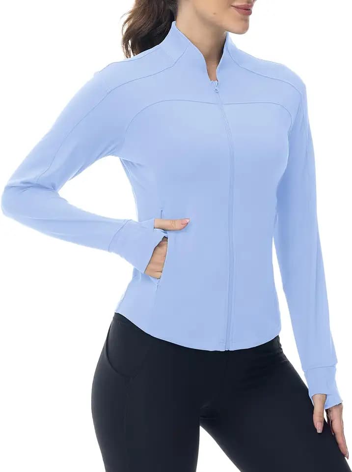 YSENTO Damen Sportjacke Laufjacke Funktionsjacke Wanderjacke Leicht Langarm Yoga Gym Sport Oberteil Atmungsaktive mit Daumenloch