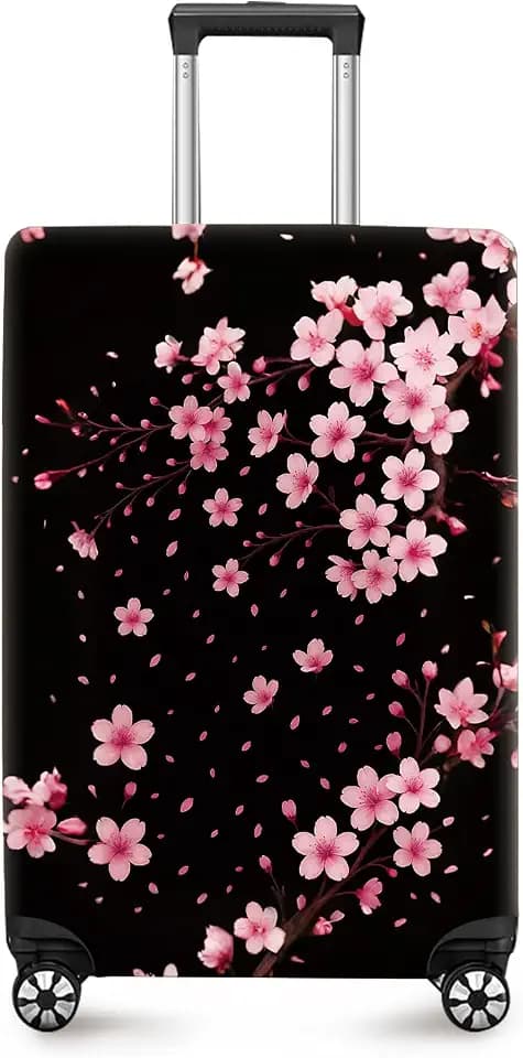 ANNA QUEEN Cherry Blossom Luggage Cover, Elegant Pink Sakura Design Suitcase Protector, Stretchable Washable Travel Sleeve for 24-26 Inch Luggage
