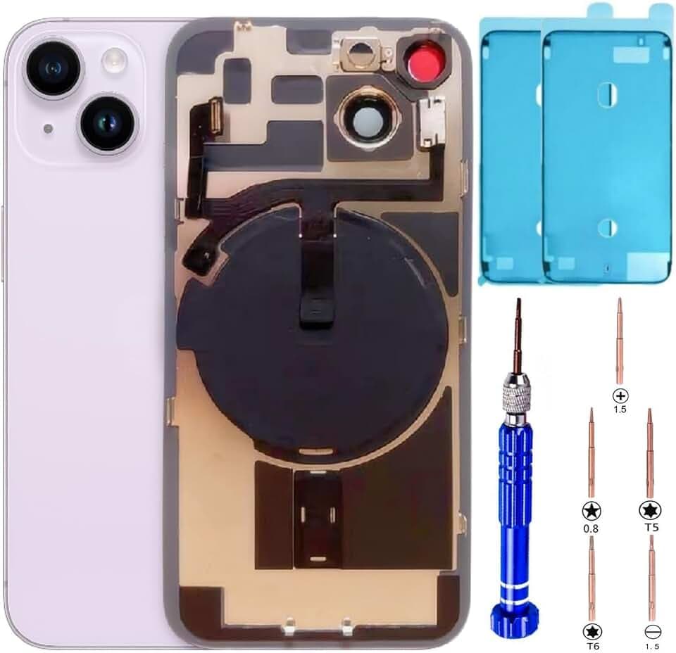 14 Back Glass Replacement Kit with Plate & Flex Cable and All Parts, Purple, 6.1 Inch for iPhone 14 Back Cover Glass, with Repair Tools (Purple)
