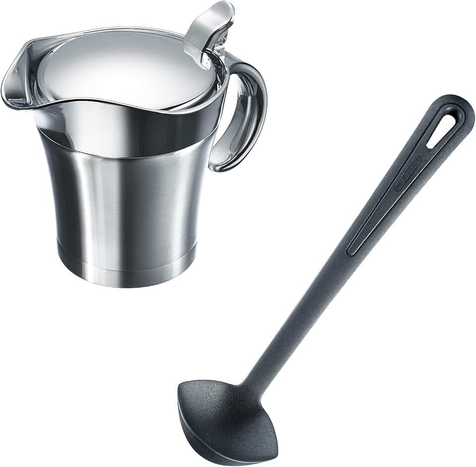 Westmark Soßen-Set, 2tlg., 1 Thermo-Sauciere mit Klappdeckel, 0,5 l + 1 Soßenkelle Gentle, Länge: 29 cm, Rostfreier Edelstahl/ABS/PP/PA, Silber/Schwarz, 622422E6