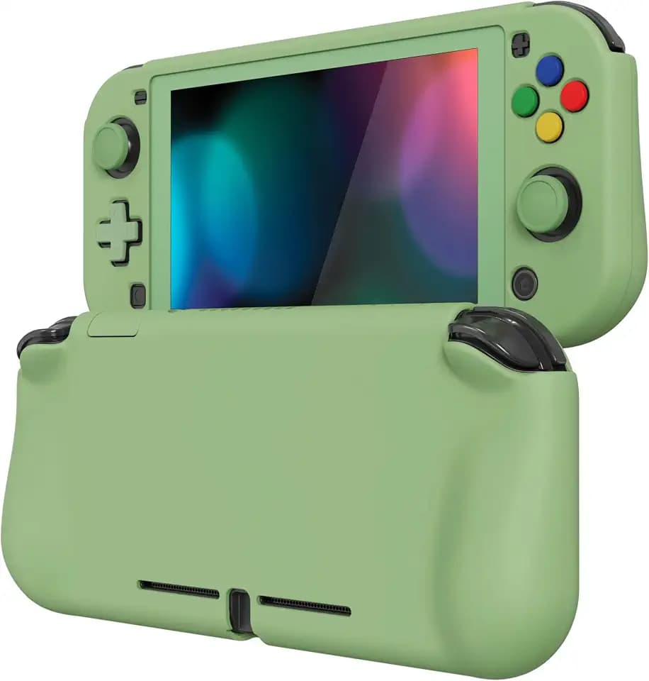 PlayVital ZealProtect Protective Case for Nintendo Switch Lite, Ergonomic Grip Hard Cover - Durable Comfort Shock-absorbent Anti-Scratch with Screen Protector & Thumb Grip Button Caps, Matcha Green