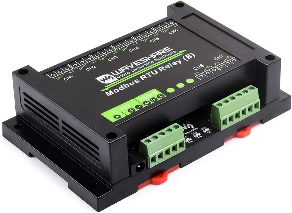 waveshare 8-CH Modbus RTU Relay Module with RS485 Interface, Modbus RTU Protocol, 7~36V Power Supply, Multi Isolation Protection Circuits Such as Power Isolation, Magnetical Isolation, TVS Diode etc.