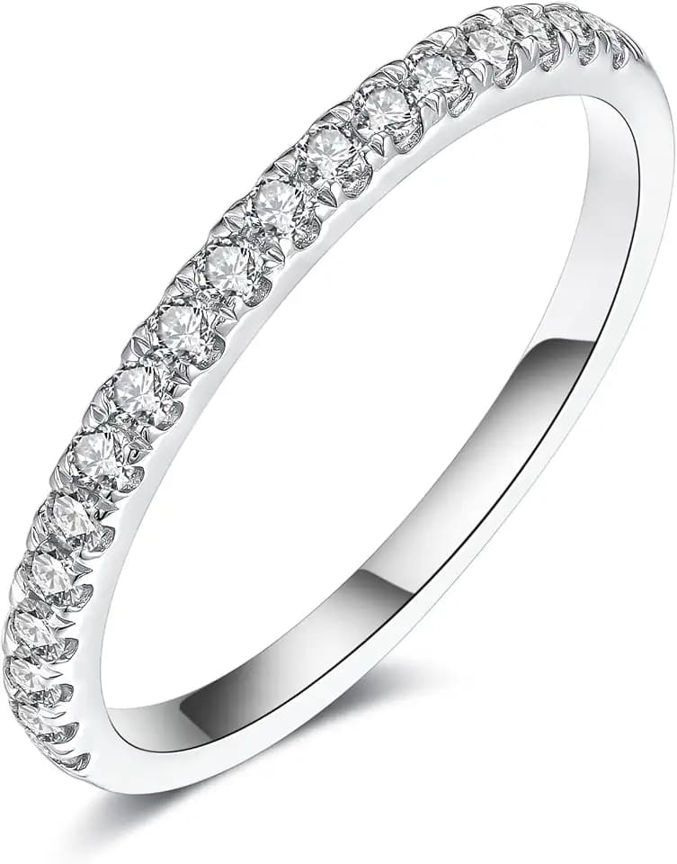 IMOLOVE Half Eternity Moissanite Wedding Bands for Women Gold Plated Ring