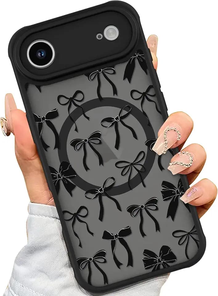 AIGOMARA Magnetic Case for iPhone Air, Black Ribbon Bow Pattern
