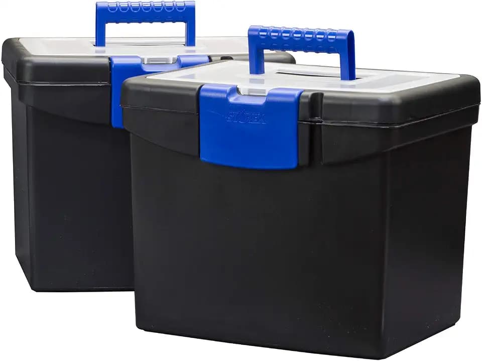 Storex File Storage Box with XL Storage Lid, Black/Blue, 2-Pack (61415C02C)