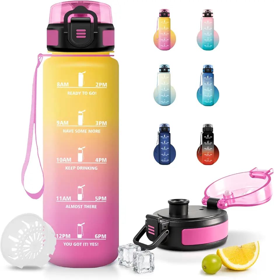Trinkflasche 500ml, Trinkflasche Auslaufsicher, Sport Wasserflasche mit Filte, Kohlensäure Geeignet, mit Zeitmarkierung, für Radfahren, Schule, Junge, Mädchen
