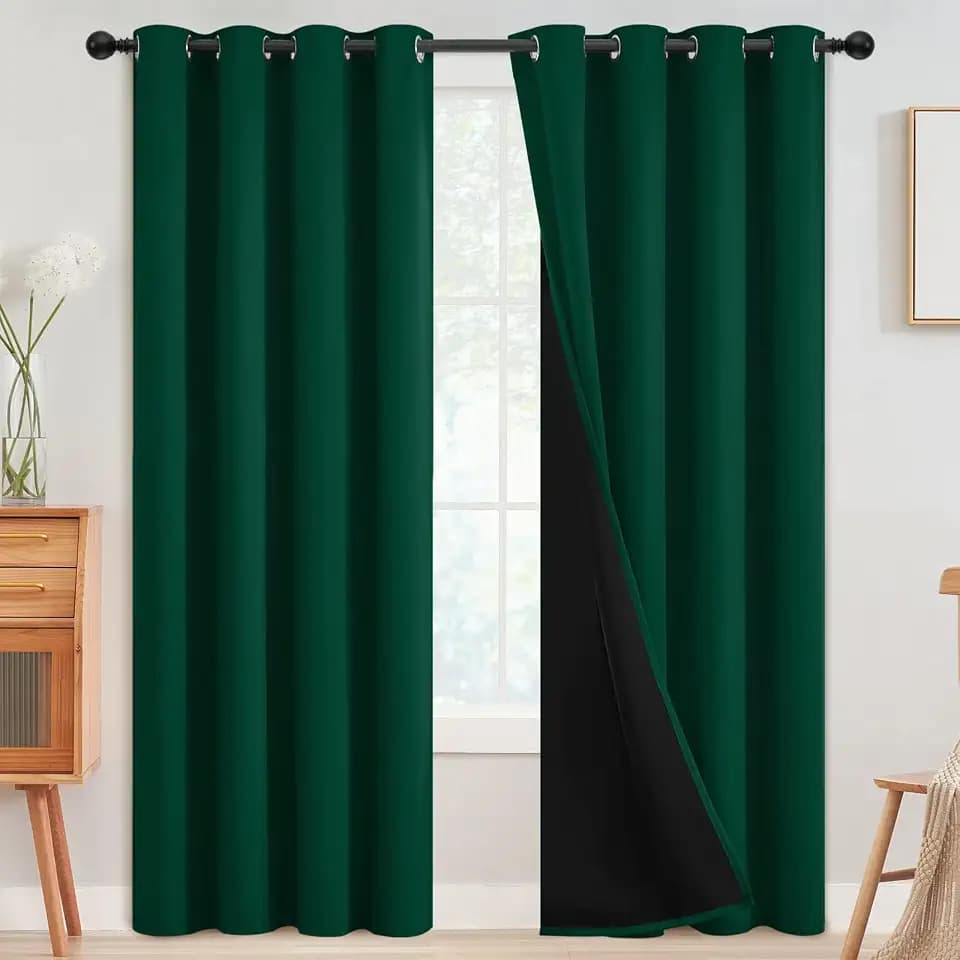 SimpleHome Dark Green 100% Blackout Curtains Room Darkening Living Room 90