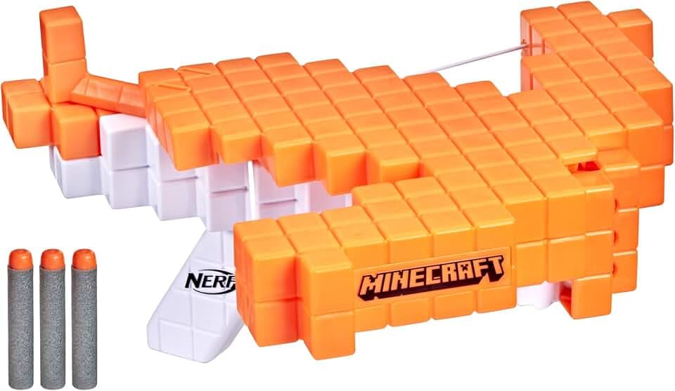 Nerf Minecraft Pillager's Crossbow, Dart-Blasting Crossbow, Includes 3 Nerf Elite Darts, Real Crossbow Action, Pull-Back Priming Handle
