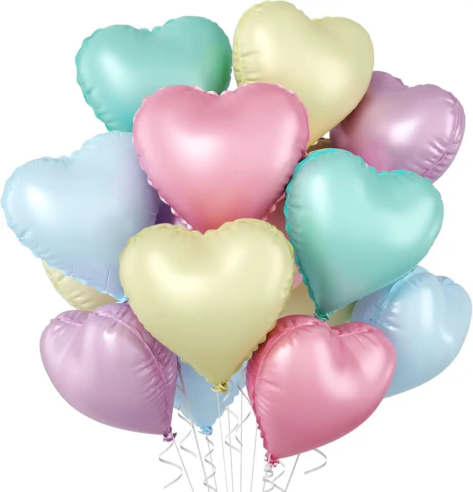 Pastel Heart Balloons, 10PCS Macaron Foil for Birthday Baby Shower Party