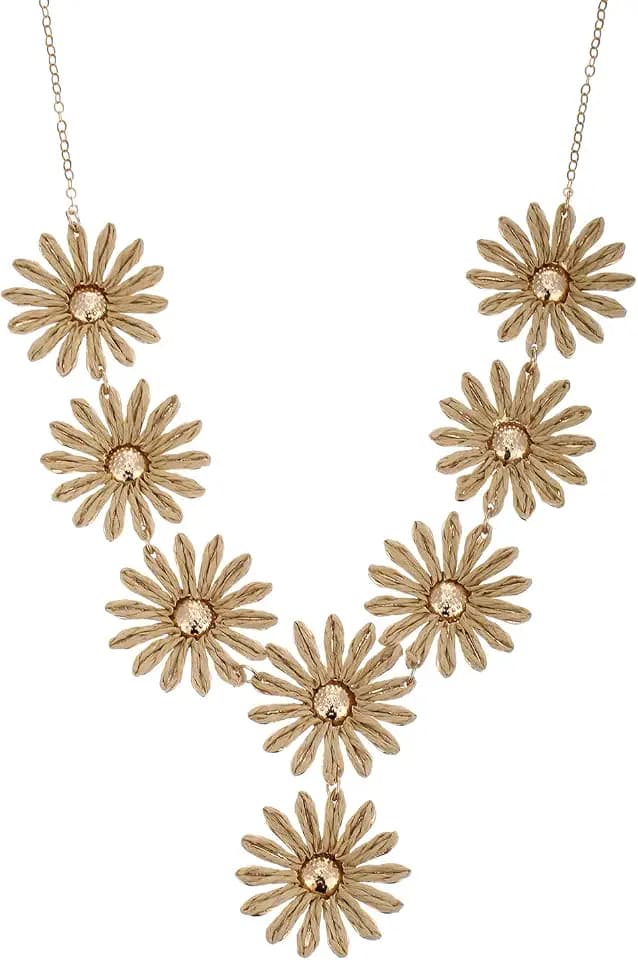 RUOFFETA Handmade Raffia Flower Necklace for Women, Y-Shape Colorful Boho Tropical Pendant Statement Necklace