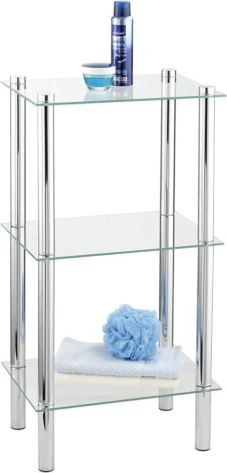 WENKO Regal Mod. Yago viereckig mit 3 Glasablagen, Badregal aus Edelstahl und Glas, 40 x 74 x 30 cm, platzsparende Aufbewahrung im Bad
