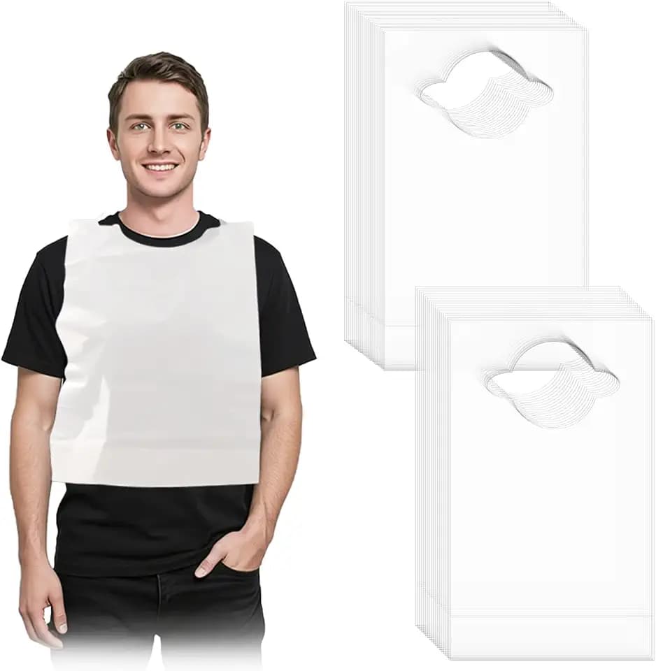 Disposable Adult Bibs 100 Pack, Adult Bibs for Women & Men, Oil-Proof Clothing Protectors with Crumb Catcher for Elderly
