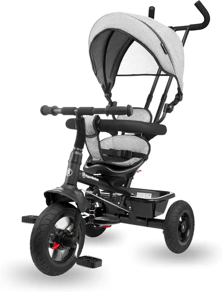 HyperMotion Dreirad ab 1 Jahr mit Schubstange - 3-in-1 Kinderfahrzeug für 1-4 Jahre, bis 20 kg - mit höhenverstellbarem Elterngriff und Schiebelenker, Grau