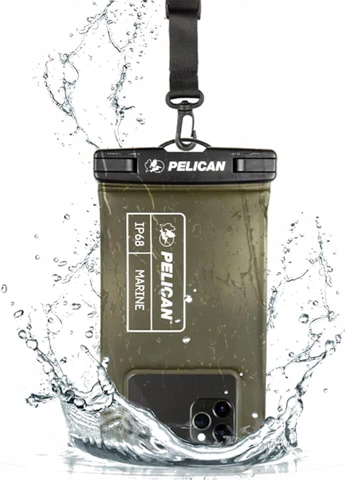 Pelican Marine, IP68 wasserdichte Handy-Tasche (Normale Größe), schwimmende, wasserdicht, Strand-Kreuzfahrtschiff, Reiseutensilien, funktioniert mit Allen Handys, abnehmbares Umhängeband, Olivgrün
