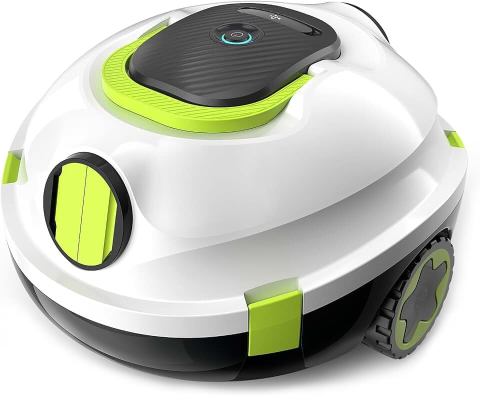 Kabellos Poolsauger Akku, 120 Min. Laufzeit, Leichtgewicht Poolroboter, Automatische Reinigung mit Selbsteinparkfunktion, Leistungsstarker Poolsauger für Flache Boden bis 110 m²(Weißg)