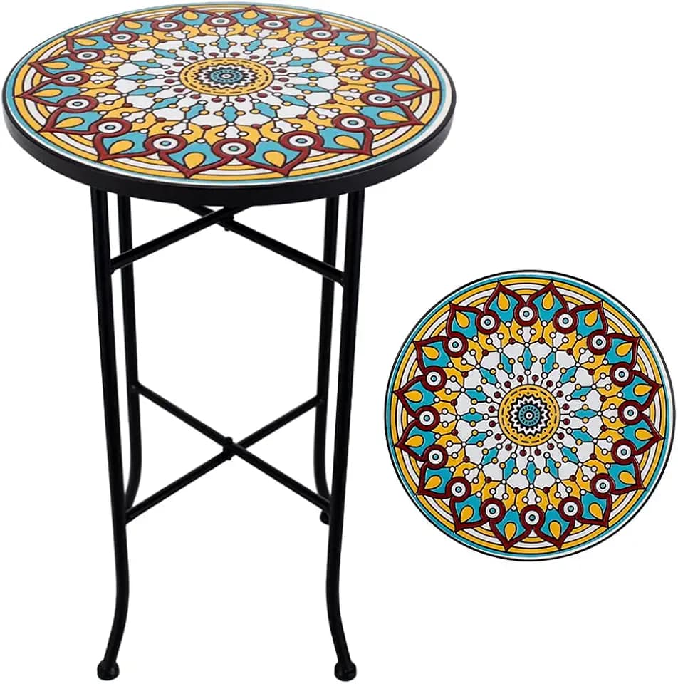 Mosaic Outdoor Side Table Small Round Patio Table Plant Stand