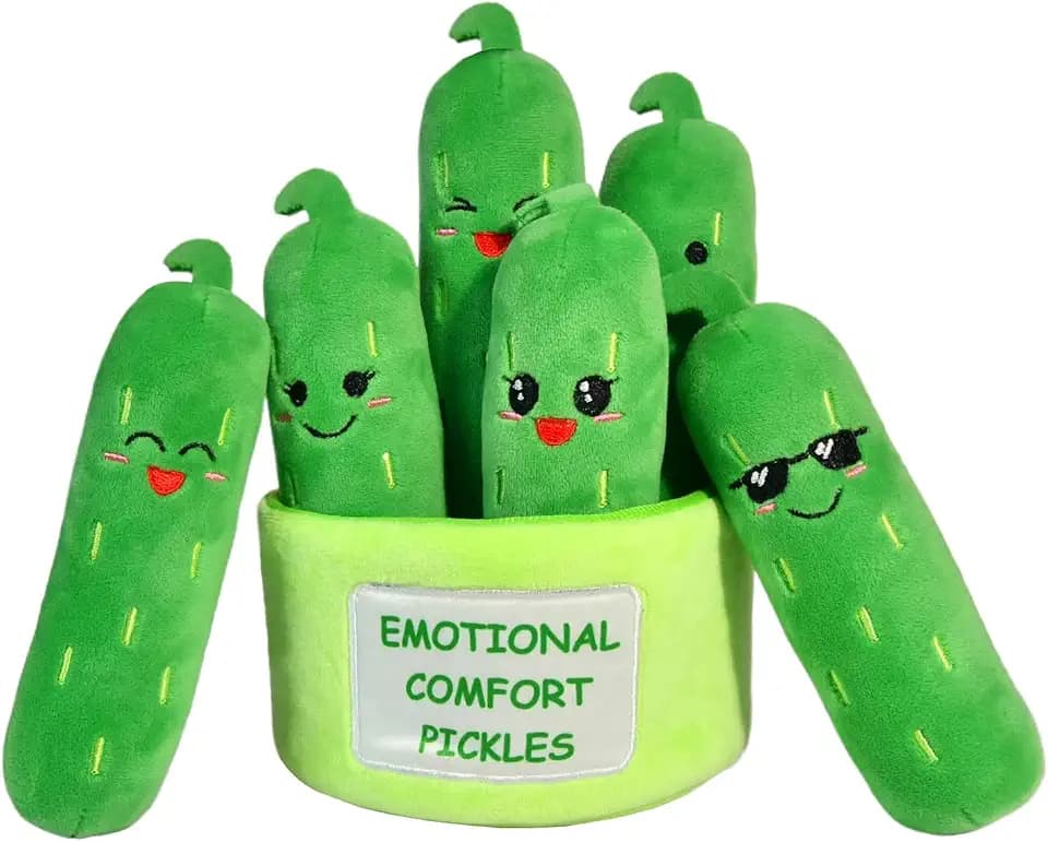 Emotional Support Pickle Plush Toy, 6 Positive Pickles in 1 Soft Container