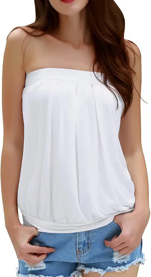 DJT Women's Strapless Bandeau Tube Top, Loose Casual Summer Tank Top