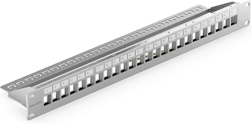 deleyCON 24 Port Patchpanel Patchfeld Keystone 1 HE 19 Zoll - Grau