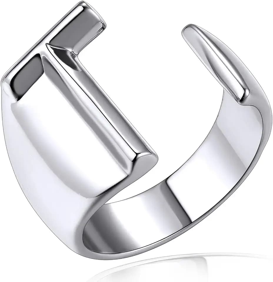 KeyStyle Gold Initial Rings for Women, Adujustable Letter Statement Rings