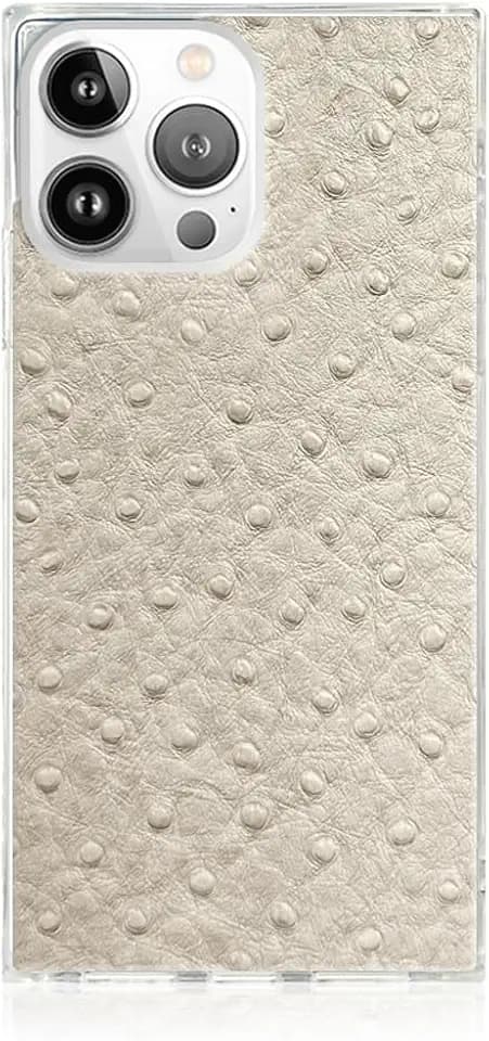 Flaunt Official Square iPhone 15 Pro Case - Ivory Ostrich