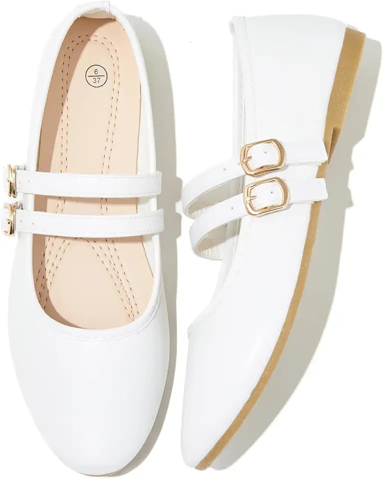 Iarus Women's Mary Janes Ballet Flats Shoes Adjustable Buckle Strap