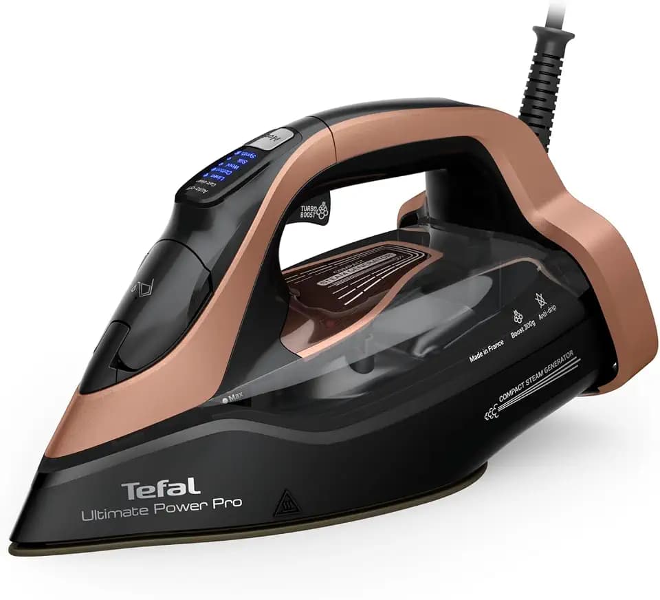 Tefal Ultimate Power Pro Dampfbügeleisen, Pumpentechnologie, 3200 W, 85 g/min kont. Dampfabgabe, 300 g/min-Dampfstoß, Micro Calc-Filter, Autoclean-Bügelsohle, Tropfstopp, 350 ml Wassertank, FV9E50E0