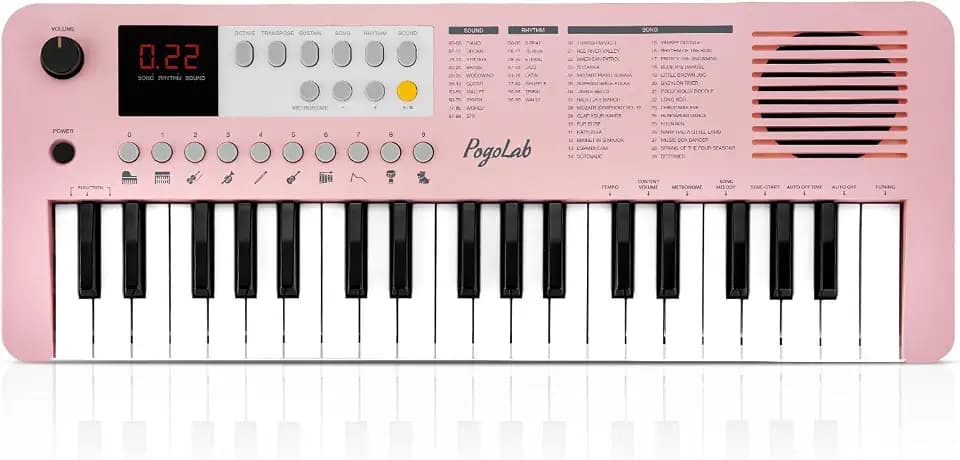 POGOLAB MK1 37 Keys Kids Keyboard Piano, Mini Portable Multi-Function Piano with Excellent Sound Quality, Built-In Speaker & LED Display, Small Electric Music Keyboard Gift for Beginners (Pink)