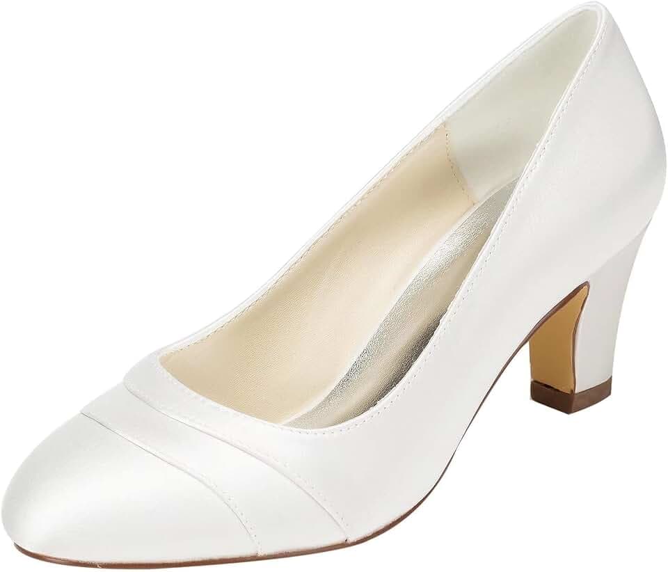 Brautschuhe Damen Satin Chunky Heel geschlossene Zehe