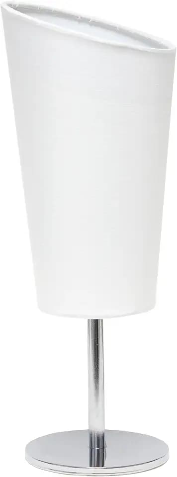 Simple Designs LT1208-WHT 12.4" Bright and Bold Mini Compact Chrome Table Lamp with Angled Fabric Shade, for Living Room, Bedroom, Office, White
