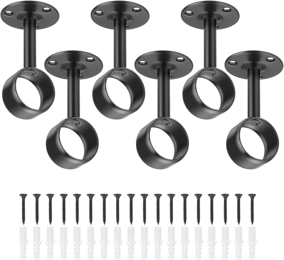 sourcing map Gardinenstangenhalterungen, 22 mm, Edelstahl, Deckenvorhanghalterung, Schrankstangenendstütze, Gardinenstange, Flanschstange mit passenden Schrauben, Schwarz, 6 Stück