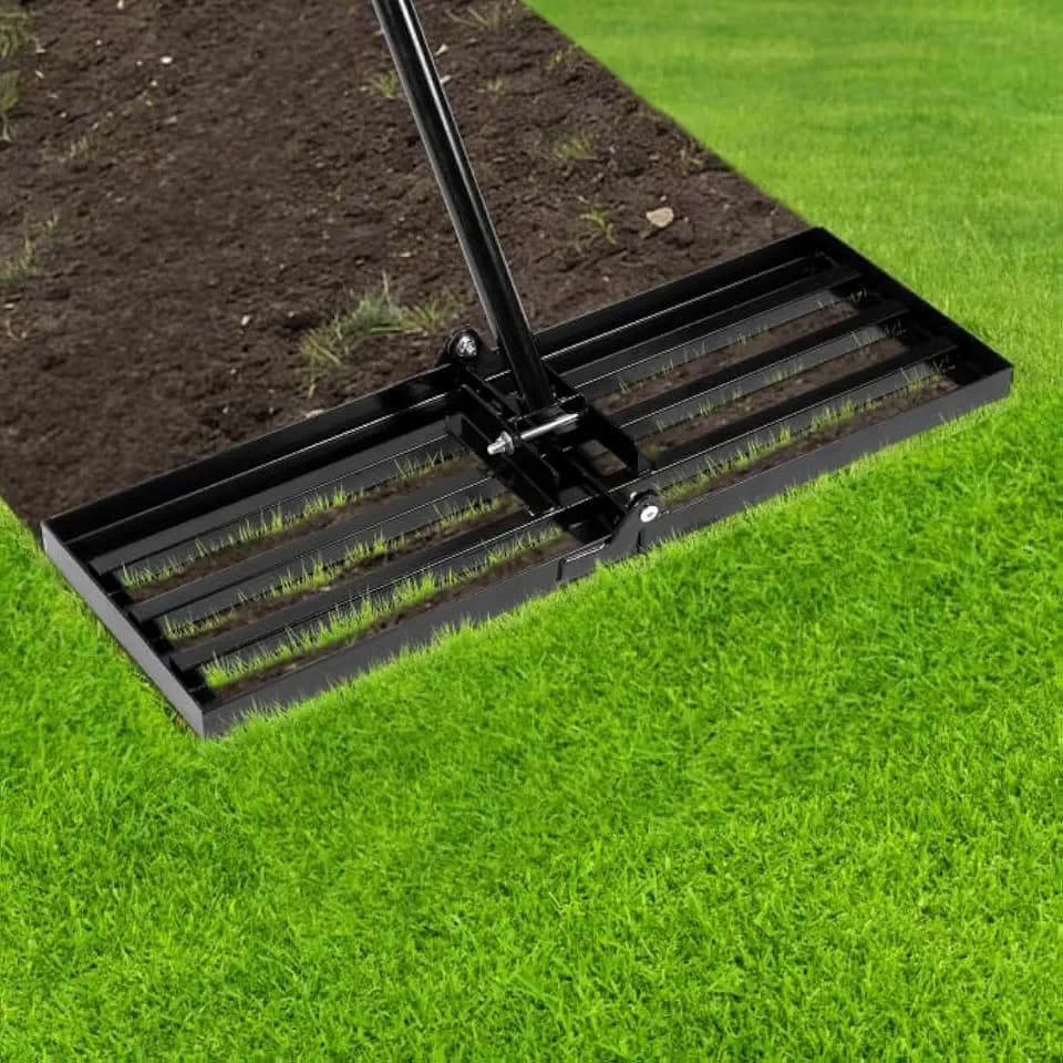 Lawn Leveling Rake 30x10, 25-72" Adjustable Long Handle Garden Rake with Anti Flipping Smooth Edge, Heavy Duty Folding Rakes for Lawns for Grass, Soil, Yard Surface Covering, Landscaping