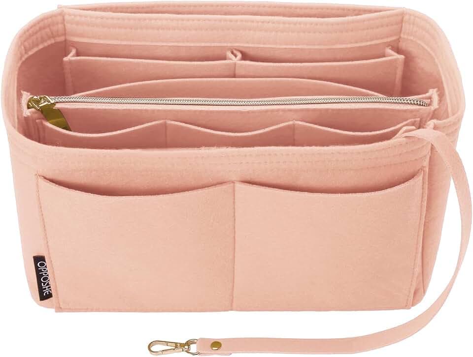 OPPOSHE Purse Organizer Insert for Handbags, Softened Felt Bag Insert Organizer for Tote, Compatible with LV, Coach, MK, Kate Spade, Goyard, Longchamp (Light Pink, Medium)