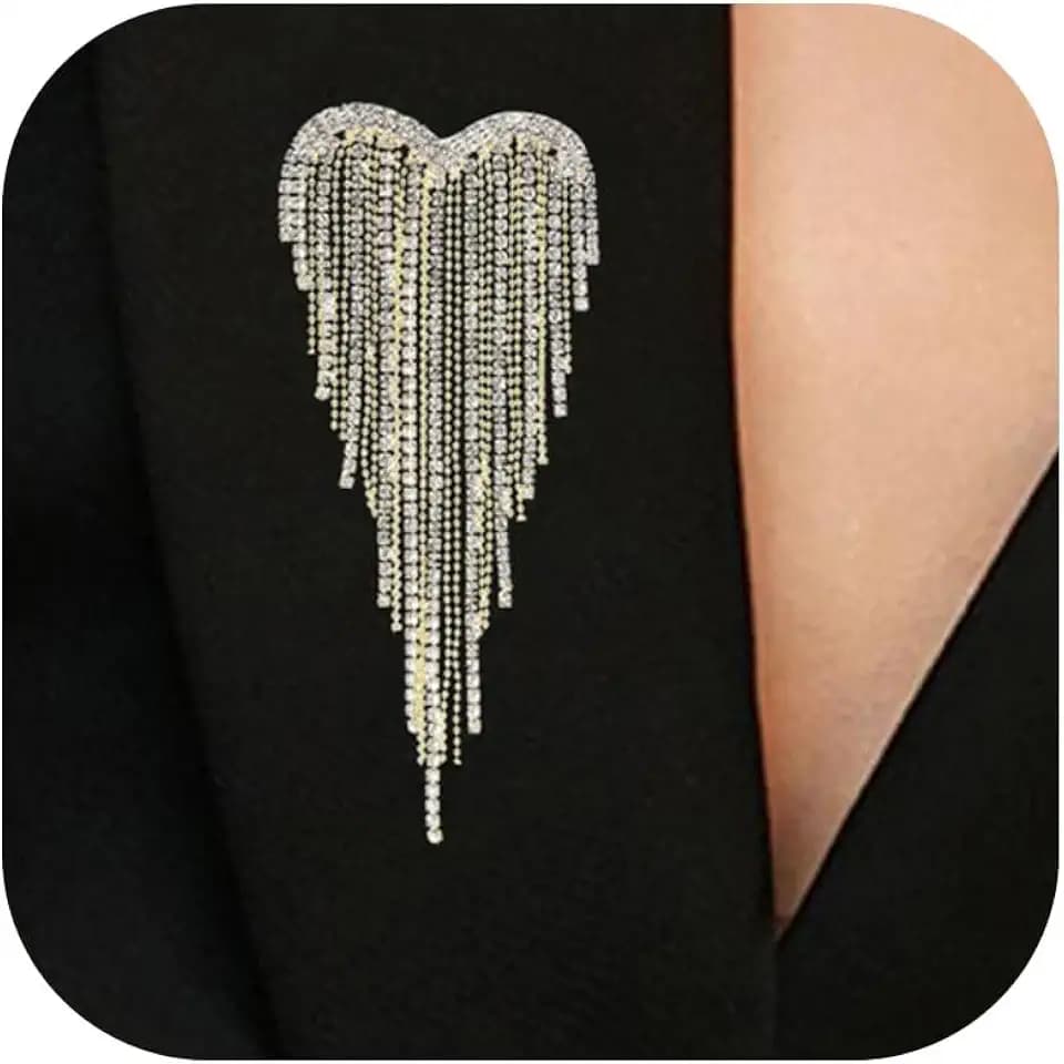 Heart Brooch Pin for Women Rhinestone Tassel Brooch Sparkly Statement Jewelry Wedding Guest Accessory Formal Evening Outfit Decoration Sparkly Party Accessories