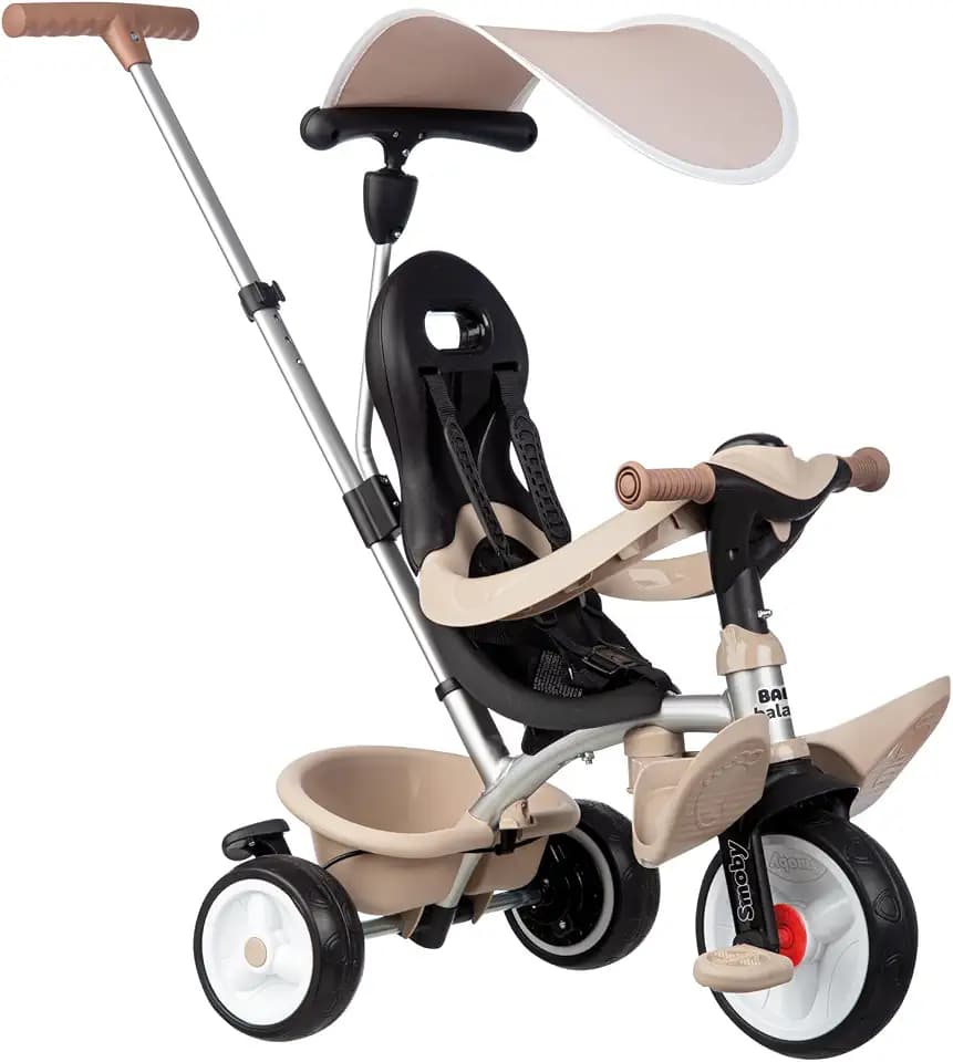 Smoby - Baby Balade Beige Dreirad - 3-in-1-Modell mit Eltern-Schiebegriff, Feststellbremse, Fußstütze und UV-Schutz-Sonnendach, ab 10 Monaten