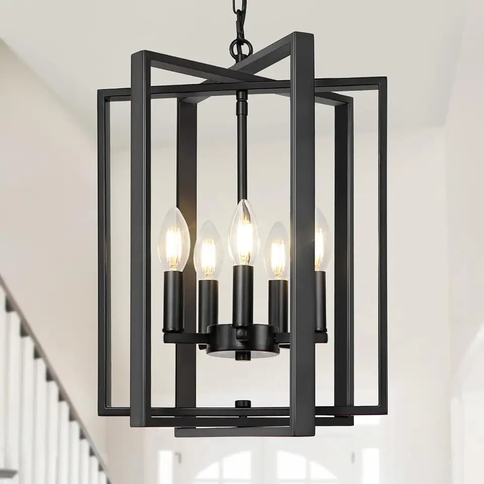 LynPon Black Farmhouse Chandelier, 5-Light Modern Foyer Lighting Fixture