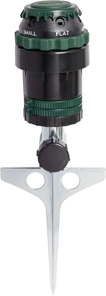 Orbit H2O-Six Gear-Drive Sprinkler on Metal T-Spike - Customizable Lawn Watering Coverage - Multi-Pattern Rotating Head with Adjustable Spray Range - Durable Outdoor Yard Irrigation Sprinkler - 58573