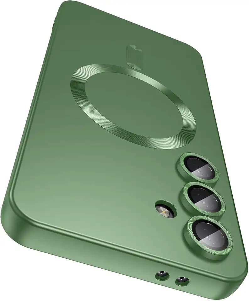 LEKEVO Magnetic for Samsung Galaxy A16 5G Case [Compatible with MagSafe][Built-in Camera Lens Protector] Slim Soft Silicone Bumper Shockproof Metallic Luster Phone Case, Green