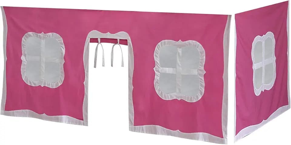 Max & Lily Underbed Curtain for Low Bunk Bed/Low Loft Bed, Play Curtain for Kids, Cotton Privacy Curtain for Bottom Bunk, 2 Panel Curtain Set Hot Pink/White