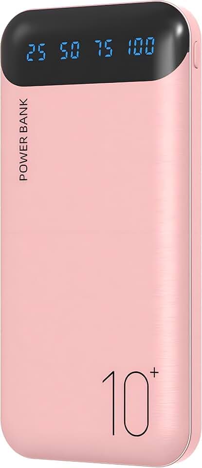 YOBON Power Bank 10000mAh Portable Charger Slim Battery Pack with 2 USB 2.4A Outputs and USB C in/Out Compatible with Huawei iPhone 16 15 14 13 12 iPad Samsung Galaxy S20 Android Tablet (Light Pink)