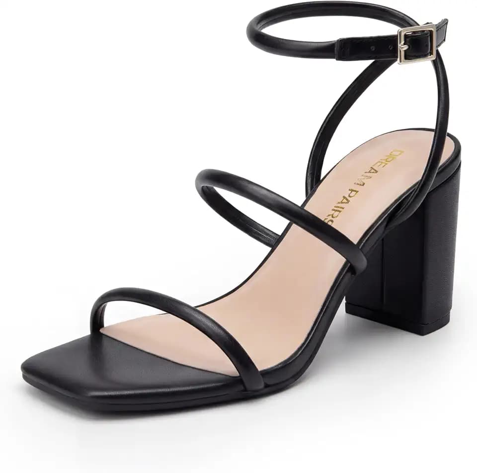 DREAM PAIRS Women Heels Chunky Square Open Toe Strappy Ankle Strap Block High Heeled Sandals for Dressy Wedding Comfortable Shoes