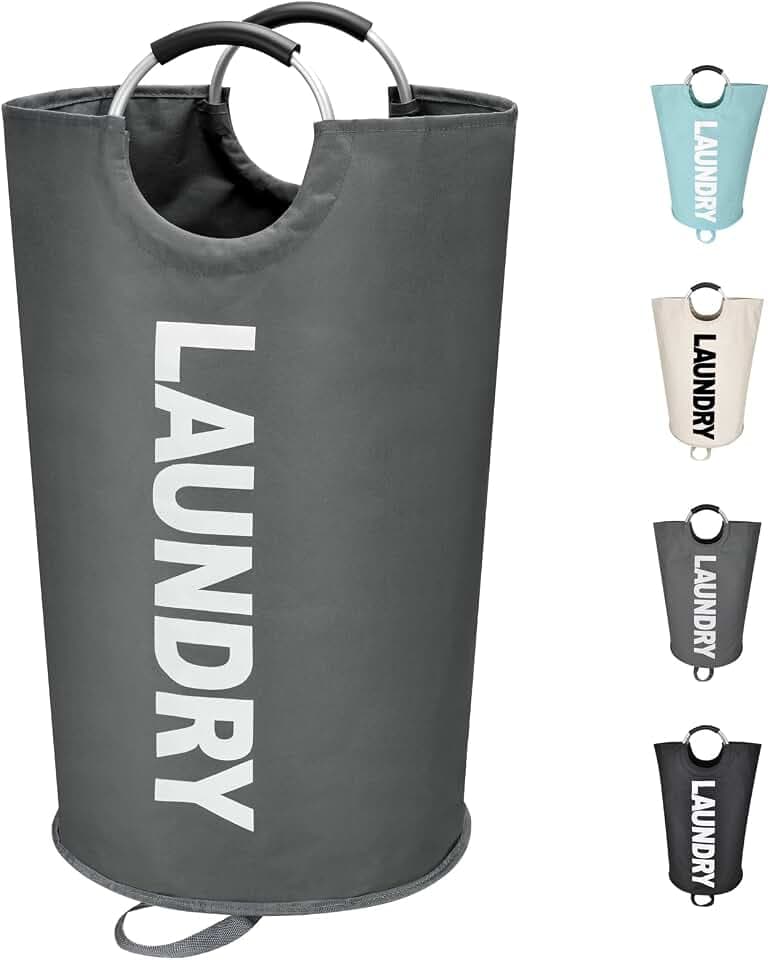 Maxsilan 90L Large Laundry Basket Bag, Collapsible Tall Hamper, Dark Grey
