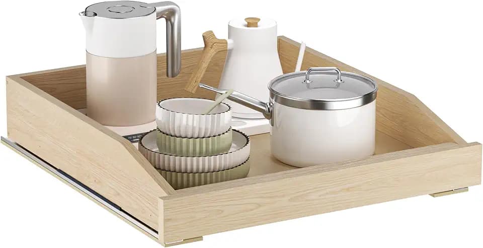Pull Out Cabinet Organizer 19.5" W x 21" D, Soft Close Slide Out Wood Drawer Shelf for Kitchen Cabinets, Pull Out Cabinet Drawer for Base Cabinet, Pantry and Bathroom Storage, Bottom Mount