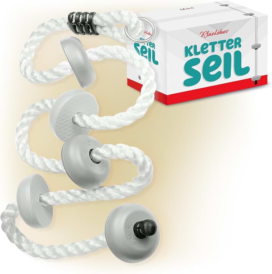 KLEINTOBER premium Kletterseil Kinder I Outdoor & Indoor I Schaukel I Kletterseil Trittflächen I mit Übungsanleitung I mit Medaillen für Motivation I Set für Klettern & Turnen I ideal als Geschenk
