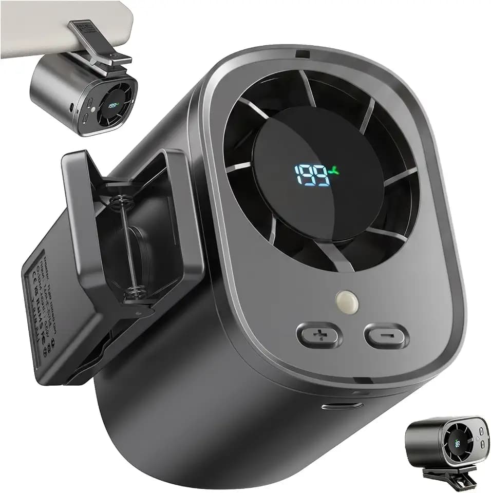 Portable Clip on Air Conditioner Fan for Car with LED Display, 360° Rotation 199 Speeds Mini Cooling Fans, USB Rechargeable 1500mAh Battery Powered Personal Fan for Car Vehicle Stroller Office Camping