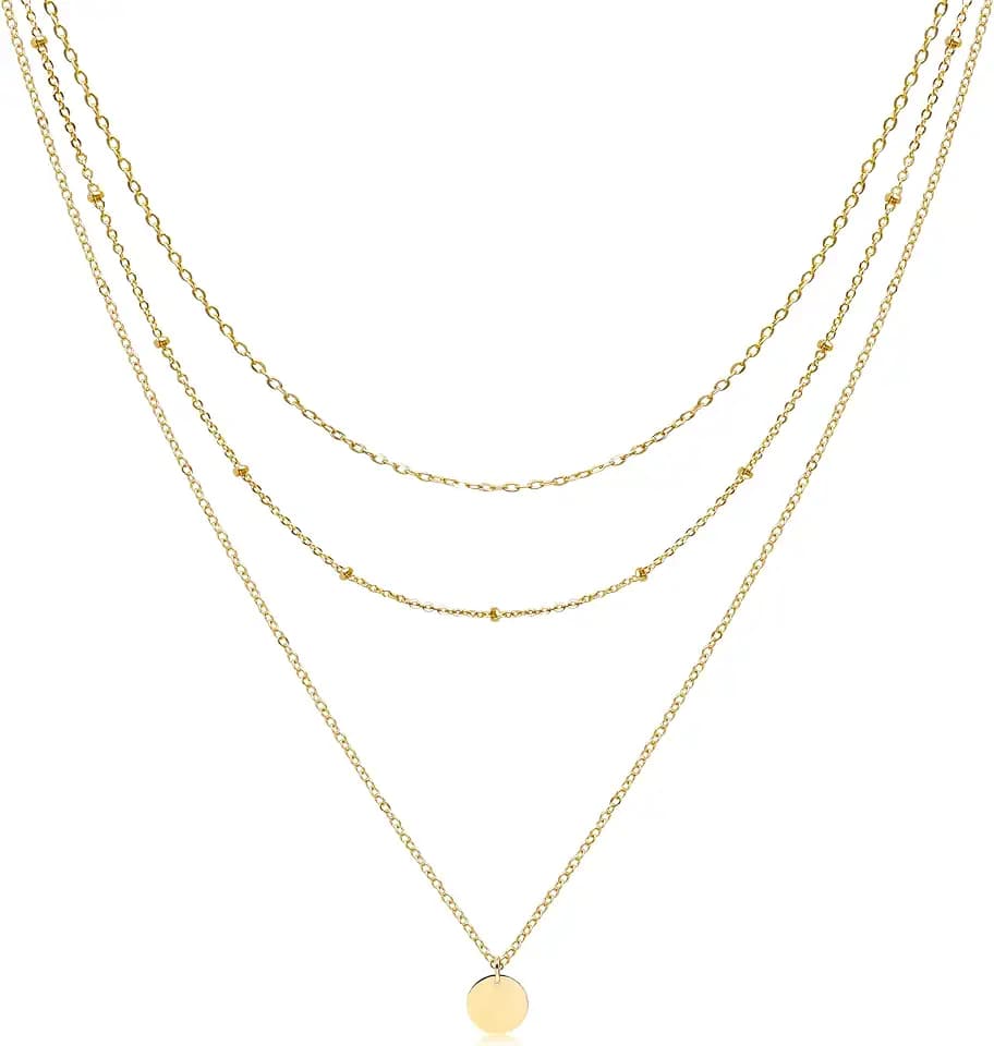 Aisansty Dainty Layered Choker Necklaces Handmade Coin Tube Star Pearl Pendant Multilayer Adjustable Layering Chain Gold Plated Necklaces Set for Women