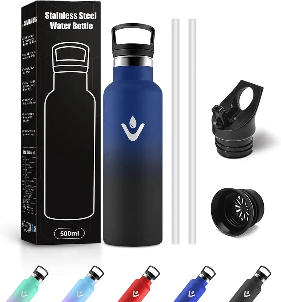 Thermosflasche 500ml, Kohlensäure Geeignet, Auslaufsicher Trinkflasche Edelstahl mit Strohhalm, BPA-Frei, für Sport, Reisen, Sprudel, Outdoor